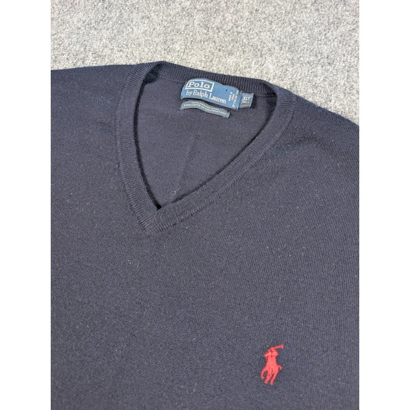 Polo Ralph Lauren Merino Wool V Neck Sweater Mens XLT Navy Blue Lightweight - Picture 1 of 8